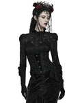 Punk Rave Womens Baroque Gothic Rose Embroidered Velvet Cincher Corset - Black