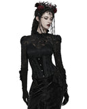 Punk Rave Womens Baroque Gothic Rose Embroidered Velvet Cincher Corset - Black