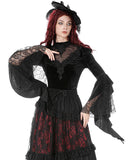 Dark In Love Womens Gothic Velvet Lace Applique Blouse Top