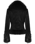 Devil Fashion Womens Gothic Punk Chained Fur Trim Velvet Winter Jacket