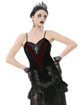Dark In Love Womens Baroque Gothic Heart Velvet Corset Top - Red & Black