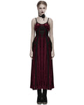 Punk Rave Daily Life Womens Long Gothic Crushed Velvet Applique Maxi Dress - Red