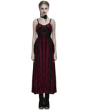 Punk Rave Daily Life Womens Long Gothic Crushed Velvet Applique Maxi Dress - Red