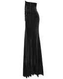 Punk Rave Daily Life Womens Long Gothic Velvet Ruched Split Waist Skirt - Black