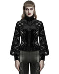 Punk Rave Womens Gothic Velvet Lace Applique Cutout Blouse Top - Black