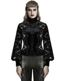Punk Rave Womens Gothic Velvet Lace Applique Cutout Blouse Top - Black