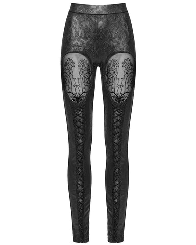 Punk Rave Daily Life Womens Embossed Baroque Gothic Damask Butterfly Leggings