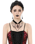 Dark In Love Womens Gothic Crucific Beaded Choker Necklace - Black & Red
