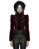 Punk Rave Womens Gothic Velvet Cutaway Military Riding Jacket - Red