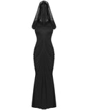 Punk Rave Womens Long Gothic Lace Hooded Ruched Maxi Dress