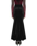 Punk Rave Daily Life Womens Long Gothic Velvet Ruched Split Waist Skirt - Black