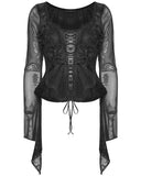 Punk Rave Womens Elegant Gothic Velvet & Mesh Lace Applique Blouse Top