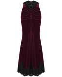 Punk Rave Daily Life Womens Long Gothic Velvet Ruched Split Waist Skirt - Red
