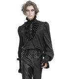 Devil Fashion Mens Gothic Aristocrat Lace Up Ruffle Poet Shirt - Black Jacquard