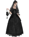 Eva Lady Dark Devore Gothic Velvet & Lace Wedding Dress - Black