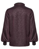Punk Rave Mens Gothic Embossed Print Lace-Up Pirate Shirt - Red