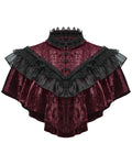 Punk Rave Daily Life Womens Long Gothic Crushed Velvet & Lace Bolero Cape - Red