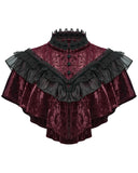 Punk Rave Daily Life Womens Long Gothic Crushed Velvet & Lace Bolero Cape - Red
