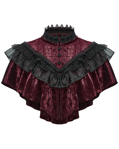 Punk Rave Daily Life Womens Long Gothic Crushed Velvet & Lace Bolero Cape - Red