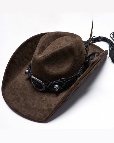 Punk Rave Mens Steampunk Apocalypse Western Skulls Cowboy Hat - Brown