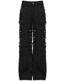 Punk Rave Mens Apocalptic Gothic Studded Shredded Mesh Inset Pants