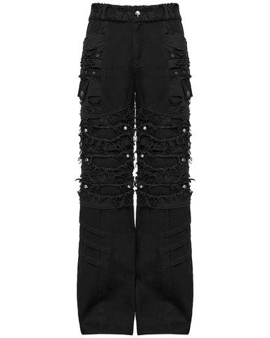 Punk Rave Mens Apocalptic Gothic Studded Shredded Mesh Inset Pants