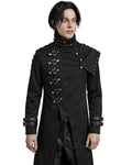 Punk Rave Mens Long Gothic CyberPunk Asymmetric Shoulder Armour Trench Coat