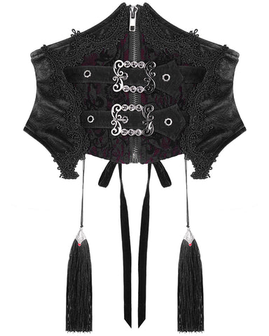 Devil Fashion Womens Dark Gothic Punk Velvet & Lace Tasselled Cincher Corset