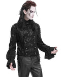 Devil Fashion Mens Regency Gothic Paisley Velvet Waistcoat Vest - Black