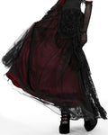 Dark In Love Gothic Petals Embellished Lace Layered Maxi Skirt - Red & Black