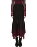 Punk Rave Daily Life Womens Long Gothic Gradient Fitted Skirt - Black & Red