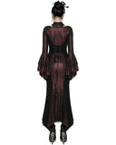 Punk Rave Womens Long Gothic Fitted Maxi Dress With Mesh Contrast - Red & Black