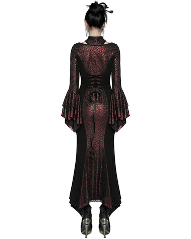 Punk Rave Womens Long Gothic Fitted Maxi Dress With Mesh Contrast - Re Violent Delights Punk Rave Womens Long Gothic Fitted Maxi Dress With Mesh Contrast - Re Violent Delights