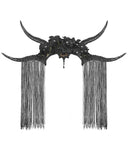 Dark In Love Womens Gothic Fringed Horns Fascinator Tiara