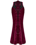 Punk Rave Daily Life Womens Long Gothic Velvet Applique Maxi Skirt - Red