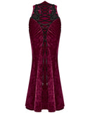 Punk Rave Daily Life Womens Long Gothic Velvet Applique Maxi Skirt - Red
