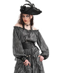 Devil Fashion Womens Victorian Steampunk Off Shoulder Halter Top - Grey & Black