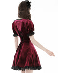 Dark In Love Womens Gothic Lolita Velvet Mini Evening Dress - Wine Red
