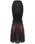 Eva Lady Dark Devore Baroque Gothic Velvet Chained Mermaid Skirt - Black & Red