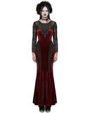 Punk Rave Womens Long Gothic Velvet & Lace Applique Maxi Dress - Red