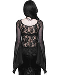 Eva Lady Gothic Rose Lace & Flocked Mesh Flare Sleeve Blouse Top