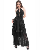 Devil Fashion Womens Long Gothic Punk Lace Up Strapping Maxi Dress