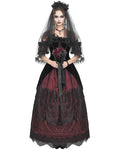 Eva Lady Dark Devore Gothic Velvet & Lace Wedding Dress - Black & Red