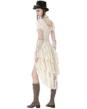 Dark In Love Womens Steampunk Asymmetric Lace Ruffle Dress - Vintage Off-White