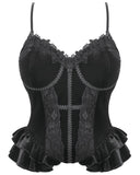 Dark In Love Womens Romantic Gothic Velvet & Lace Crucifix Bustier Cami Vest Top