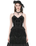 Dark In Love Womens Romantic Gothic Velvet & Lace Crucifix Bustier Cami Vest Top