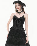 Dark In Love Womens Romantic Gothic Velvet & Lace Crucifix Bustier Cami Vest Top