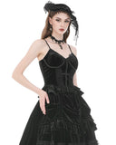 Dark In Love Womens Romantic Gothic Velvet & Lace Crucifix Bustier Cami Vest Top