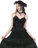 Dark In Love Womens Romantic Gothic Velvet & Lace Crucifix Bustier Cami Vest Top