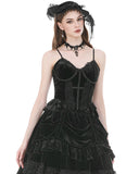 Dark In Love Womens Romantic Gothic Velvet & Lace Crucifix Bustier Cami Vest Top